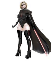 1girls big_breasts blonde_hair cape curvy curvy_female curvy_figure female high_heels iron_doomer latex latex_armwear latex_gloves latex_legwear latex_thighhighs lightsaber star_wars thick_thighs