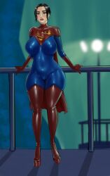 1girls big_ass big_breasts black_hair bodysuit cape female fit fit_female iron_doomer latex latex_bodysuit latex_suit marvel marvel_comics short_hair skintight skintight_bodysuit supergirl supergirl_(sasha_calle) thick_ass thick_thighs tomboy
