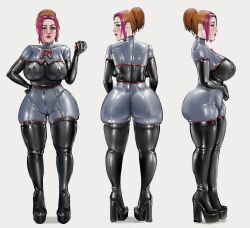 1girls big_breasts bodysuit female ginger_(iron_doomer) iron_doomer latex latex_bodysuit latex_boots latex_clothing latex_gloves latex_legwear latex_stockings latex_suit latex_thighhighs pokemon red_hair team_rocket team_rocket_(cosplay) thick_ass thick_thighs