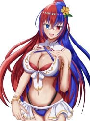 1girls absurdres alear_(female)_(fire_emblem) alear_(female)_(seaside_dragon)_(fire_emblem) alear_(fire_emblem) alternate_costume alternate_hairstyle bikini blue_bikini blue_eyes blue_hair blue_swimsuit breasts cleavage criss-cross_halter female female_only fire_emblem fire_emblem_engage fire_emblem_heroes flower hair_between_eyes hair_flower hair_ornament halterneck heterochromia highres large_breasts long_hair multicolored_bikini multicolored_clothes multicolored_hair multicolored_swimsuit nintendo official_alternate_costume official_alternate_hairstyle ponytail red_bikini red_eyes red_hair red_swimsuit rufus_(iguzamina_view) solo split-color_hair swimsuit two-tone_hair very_long_hair white_bikini white_swimsuit