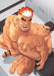 2boys abs anal anal_sex anal_sex bara big_penis blush daddy dilf erect_penis erection gay gay_anal gay_sex huge_cock large_penis male male/male male_only muscular muscular_male pec_grab pecs reverse_cowgirl_position yaoi