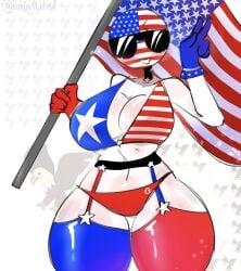 4th_of_july american_flag american_flag_bikini american_flag_legwear bald_eagle bikini countryhumans countryhumans_girl holding_flag kak0yt0_chel sunglasses tagme united_states_of_america_(countryhumans)