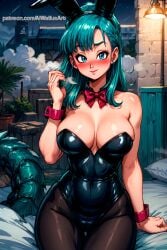 ai_generated aiwaifusart blue_eyes blue_hair blush bulma_briefs bunny_ears bunny_girl bunnysuit curvaceous curvy_female dragon_ball dragon_ball_z huge_breasts huge_thighs large_breasts light-skinned_female light_skin long_hair looking_at_viewer rabbit_ears shounen_jump smiling solo_female thick_thighs thighs voluptuous voluptuous_female