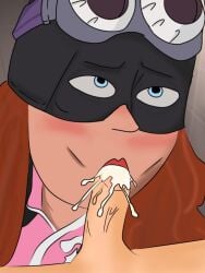 adult_female blowjob cum cum_drip cum_in_mouth cumming cumming_in_mouth despicable_me long_hair minions_(film) pink_clothes poppy_prescott poppy_prescott_(despicable_me) red_hair