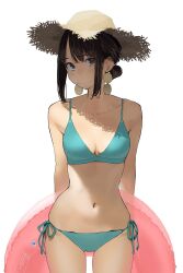 big_breasts bra curvy_figure dark_hair female female_only full_body half-dressed half_naked light-skinned_female light_skin looking_at_viewer panties shiny_skin short_hair simple_background smile solo solo_female yomu_(sgt_epper)