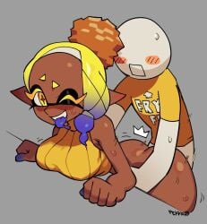 1boy 1girls ass blush bottomless breasts dark-skinned_female frye_(splatoon) inkling pekkrab sex splatoon splatoon_3