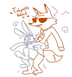 anthro blush canine clothing disney eyewear flat_chest fox from_behind_position glasses judy_hopps lagomorph mammal monochrome nick_wilde nude rabbit rough_sketch sex sketch sunglasses the_weaver tuft zootopia