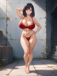 ai_generated ass big_breasts black_hair isogil my_hero_academia red_bra red_thong red_underwear sexy_pose thighs yui_kodai