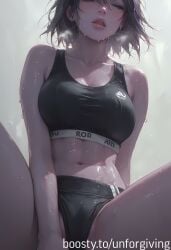 ai_generated big_breasts purple_skin sports_bra sports_uniform sweat unforgiving wet