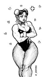 1girls anger_vein big_breasts black_and_white blush bowtie breasts capcom chun-li crossed_arms female female_only fishnet_legwear fishnets heart heart leotard looking_away monochrome muscles muscular muscular_arms muscular_female muscular_thighs portrait sketch street_fighter thick_thighs thighs three-quarter_portrait venusboyart