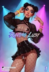 ai_generated black_hair chastity_cage comic_page cute_male dancing femboy fishnet_pantyhose fishnets flat_chest glowing_bracelet harness makeup male neon_lights nipple_pasties otoko_no_ko party rave rave_outfit sissy skirt skirt_lift slutty_outfit story twin_buns yaoi zenit2