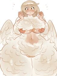 1girls 2024 belly belly_button blonde_hair blush blush brown_eyes constellor cute delicious_in_dungeon falin_touden feathers female functionally_nude huge_breasts large_areolae large_breasts large_nipples massive_thighs navel nude nude_female stomach thick_thighs white_background wings