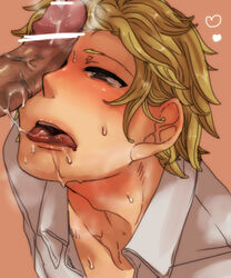 blonde_hair blush censored cum drooling durarara!! fellatio interracial male_only multiple_boys oral penis saliva stem yaoi