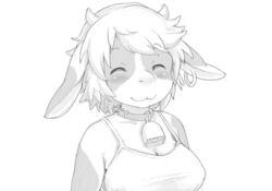 anthro bovine closed_eyes cow_ears cow_horns cowbell drawn earring female kikurage smile