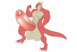 anthro balls claws dragon foreskin full_length helaviskrew horn hyper hyper_balls hyper_penis male_only muscular penis scalie solo standing