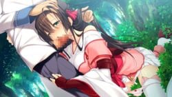 1boy adjusting_hair armor black_hair blush bow bow_panties breast_press bridal_gauntlets censored dutch_angle elbow_pads fellatio female game_cg gintarou_(kurousagi108) green_eyes hair_over_eyes hand_on_another's_head japanese_clothes kneeling koihime†_(series) long_hair mosaic_censoring nitta_kensuke obi off_shoulder open_mouth oral panties panty_pull penis pink_panties pleated_skirt sash sengoku_koihime_x sengoku_koihime_~otome_kenran_sengoku_emaki~ skirt solo_focus straight takenaka_hanbee_shino_shigeharu thighhighs underwear very_long_hair white_legwear white_skirt wide_sleeves