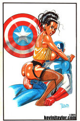 1boy 1girls 2011 ass black_hair breasts captain_america captain_america's_shield captain_america_(series) character_request clothed_sex cowgirl_position dark-skinned_female dark_skin erection female human human_only interracial kevin_j_taylor light-skinned_male light_skin male marvel marvel_comics mask nipples open_mouth penis sex steve_rogers straight uncensored veiny_penis