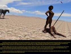 1boy 1girls 2girls 3d anal breasts castration curvy dark-skinned_female dark_skin defeated desert female knife nature nude spear spoils spoils_of_war text tribal virgin