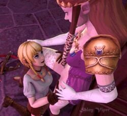 2girls 3d animated animated_gif crossbow cunnilingus female hyrule_warriors hyrule_warriors_definitive_edition hyrule_warriors_legends linkle multiple_girls nintendo oral princess_zelda shiny-viper the_legend_of_zelda twilight_princess yuri zelda_(twilight_princess)