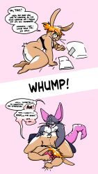 9:16 absurd_res anthro ass big_butt big_tail blush bodily_fluids book bra checkers_(goodjobrammy) clenching_sheets clothing cocky comic dialogue dominant dominant_male duo ear_piercing electronics english_text eyewear female glasses goodjobrammy_(artist) hair hi_res imminent_oral instant_loss_2koma lagomorph leporid male male/female male_dominating_female male_on_top mammal moan murid murine muscular muscular_male nonbinary_(lore) on_top overweight overweight_female phone piercing pillow ponytail rabbit rat reading reading_book red_hair rodent saliva saliva_on_tongue speech_bubble spots strapless_bra strapless_clothing strapless_underwear submissive submissive_female tail text thick_thighs underwear wearing_glasses