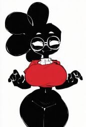 ai_generated black_skin cloudy commission cyn_tachyon glasses huge_breasts kimmythefem original_character red_shirt round_breasts someone_else's_oc thick_thighs wide_hips
