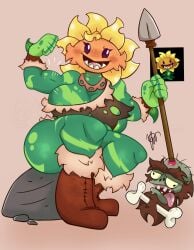 anthro anthrofied ass big_breasts breasts electronic_arts female flora_fauna plant plant_humanoid plantie plants_vs._zombies plants_vs_zombies popcap_games video_game_character video_games sunflower_(pvz) primal_sunflower_(pvz) gore zombie_(pvz) primitive cavewoman strong_female muscular muscular_female flexible yukirita