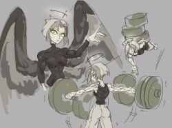 abs angel angel_girl angel_wings big_breasts chadbroski exercise female female_only fit_female hazbin_hotel lute_(hazbin_hotel) muscles muscular muscular_arms muscular_back muscular_female muscular_legs muscular_thighs training vivienne_medrano