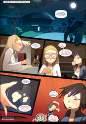 2girls asian baymax big_hero_6 blush bubble_gum cleavage comic dialogue disney english_text female female_only gogo_tomago goth honey_lemon marvel punk sillygirl sinner sinner_comics speech_bubble text