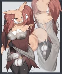 2026 3_fingers absurd_res anthro areola ass balls biped border breasts chest_tuft claws clothed clothed_anthro clothed_gynomorph clothing clothing_lift delphox digital_drawing_(artwork) digital_media_(artwork) erection finger_claws fingers front_view fur generation_6_pokemon genitals gynomorph hi_res inner_ear_fluff intersex looking_aside nintendo nipples penis pokemon pokemon_(species) rear_view red_body red_eyes red_fur simple_background solo standing tail tuft wet wet_arms wet_body wet_breasts wet_clothing wet_fur yellow_body yellow_fur yellow_tail zinfyu