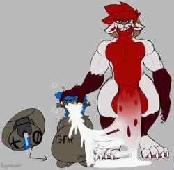anthro ausjamcian ausjamcian_(character) big_penis bodily_fluids canid canid_demon canine chastity_device cum cum_inside demon dragon duo excessive_cum excessive_genital_fluids fur furred_dragon furred_scalie genital_fluids genitals hellhound huge_cock hyper hyper_genitalia hyper_penis inflation male male/male mammal mythological_canine mythological_creature mythological_scalie mythology penis rhys_ellis scalie