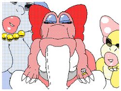 1boy 3girls :>= animated anthro birdo deep_throat deepthroat dinosaur fellatio female flipnote madame_flurrie male mario mario_(series) multiple_girls nintendo oral paper_mario pdxyz pink_body pink_skin scalie simple_background super_mario_bros. unseen_male_face wendy_o._koopa white_background