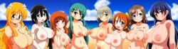 32:9 6+girls 8girls areolae beach black_hair blonde_hair blue_eyes blue_hair blush breasts brown_eyes brown_hair censored double_monitor green_eyes green_hair huge_breasts inverted_nipples kantai_collection large_breasts long_hair looking_at_viewer multiple_girls naruse_mai navel nipples nude open_mouth orange_hair purple_eyes short_hair silver_hair smile wallpaper