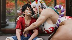 3d ai_generated female male monkey_d_luffy one_piece yamato_(one_piece)