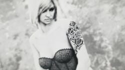 3d 3dcg bare_shoulders cleavage collarbone corset edited_screencap female female_only game_cg grand_theft_auto grand_theft_auto_online greyscale gta_online_female_character lingerie posing sariska_(sistoska) short_hair_female source_request tagme tattoos unbothered