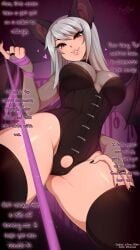 1girls 2019 animal_ears artist_name bat_ears bat_wings black_fingernails black_legwear black_nail_polish black_thighhighs breasts bridal_gauntlets cameltoe caption cleavage edit english_text eyelashes_visible_through_hair female female_only femdom femdom_pov fingernails hair_between_eyes holding_leash hourglass_figure leash leashed_pov legwear leotard long-haired_female long_hair looking_at_viewer merunyaa nail_polish original painted_fingernails painted_nails pov pov_male pussy solo submissive_pov talking talking_to_viewer text thick_thighs thighhighs thighs white_hair