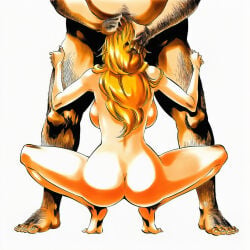 1:1 1boy 1girls accurate_art_style accurate_body_type ai_generated arm arm_hair arms_up ass back backboob bare_arms bare_ass bare_back bare_legs bare_shoulders bare_thighs barefoot big_breasts bleach breasts busty cel_shading completely_nude curvaceous curvy_female facing_another facing_away fat fat_male feet feet_apart fellatio female from_behind full_body grabbing grabbing_another's_hair hairy hairy_male hand_on_another's_head hand_on_head hands_on_another's_legs hands_on_leg head_grab hetero high_resolution highres holding_another's_hair huge_breasts implied_fellatio irrumatio large_breasts leg_hair leg_hold legs light-skinned_female light_skin line_art long_hair male manga_style matsumoto_rangiku nude oomaeda_marechiyo oral overweight overweight_male shiny shiny_hair shiny_skin simple_background slender_waist soles solo_focus spread_legs squatting tan-skinned_male tan_body tan_skin tanned thighs tiptoes tite_kubo_style toes ugly_man viewed_from_behind wavy_hair white_background wide_hips