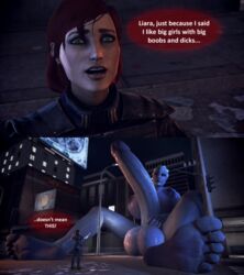 1futa 1girls 3d asari balls bigjohnson breasts commander_shepard dark-skinned_futanari dickgirl erection female femshep futa_with_female futanari giantess hyper hyper_balls hyper_penis intersex jane_shepard larger_futanari liara_t'soni mass_effect nude penis size_difference