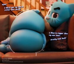 1boy 2026 3d 3d_(artwork) anthro ass balls big_ass big_butt blue_body butt cartoon_network dick femboy gumball_watterson huge_ass huge_butt looking_at_viewer looking_back shortstack_femboy slurpslurps smiling tail the_amazing_world_of_gumball