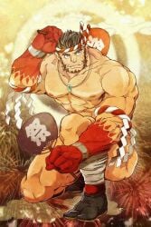 1boy abs arm_hair armband ass_visible_through_thighs aura bandage bandaged_leg bara beard beefy biceps big_areola big_hands black_hair bracelet breasts broad_shoulders chest_hair collarbone colorful_background completely_nude convenient_censoring daddy dilf edited fan festival fireworks forked_eyebrows full_body gay hachimaki headband hi_res holding_object hunk kneeling magatama magatama_necklace male male_breasts male_only manly mature_male moobs muscles muscular muscular_arms muscular_legs muscular_male muscular_neck muscular_thighs naturally_censored necklace no_body_hair no_visible_genitalia nude pecs quadriceps red_tattoo sharp_teeth shide short_hair sideburns six_pack slicked_back_hair solo tabi tajikarao_(tokyo_afterschool_summoners) tattoo tattoo_on_hand tattooed_arm teeth_showing thick thick_arms thick_eyebrows thick_legs thick_thighs tokyo_afterschool_summoners tough_guy triceps yaoi yoshiyuki
