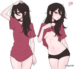 1girls 2d 2d_(artwork) 2d_artwork areola_slip areolae areolae_slip arm_behind_back bare_belly bare_hands bare_legs bare_midriff bare_navel bare_skin bare_thighs belly belly_button black-haired_female black_choker black_hair breasts choker clothes clothes_aside collarbone curvaceous curvaceous_body curvaceous_female curvaceous_figure curvaceous_hips curvy curvy_body curvy_female curvy_figure curvy_hips digital digital_art digital_drawing digital_drawing_(artwork) digital_media digital_media_(artwork) dijor98 drawing ear_piercing ear_piercings elbows exposed_belly exposed_legs exposed_midriff exposed_navel exposed_skin exposed_thighs female female_focus female_only fingernails fingers groin hair_between_eyes half_naked half_nude hand_behind_back hand_on_hair hand_on_head hand_on_own_hair hand_on_own_head head_tilt high_resolution highres hourglass_figure inframammary_fold inguinal_crease inguinal_ligament lean_figure legs_closed legs_together linea_alba long_hair looking_at_viewer medium_breasts midriff naked naked_female naked_woman narrow_waist navel nude nude_female nudity oc original original_art original_artwork original_character pierced_ear pierced_ears posing posing_for_the_viewer posing_naked posing_nude red_clothes red_shirt red_topwear semi_nude shirt shirt_aside shirt_pull shirt_pulled_up shoulders simple_background slender_body slender_waist slim_female slim_waist solo standing stomach thighs thighs_together tilted_head topwear topwear_aside tyra_(dijor98) underboob upper_body white_background wide_hips yellow-eyed_female yellow_eyes