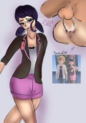 1boy 1girls adrien_agreste balls blue_eyes blue_hair clothing cock erection esinaxxx female genital_fluids male marinette_dupain-cheng miraculous:_tales_of_ladybug_and_cat_noir miraculous_ladybug pussy reference_image sex straight tagme vagina vaginal_penetration vaginal_sex