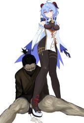 1girls blue_hair blue_hair_female boobs boot_fetish boots breasts cum ejaculation female femdom ganyu_(genshin_impact) genshin_impact horn hourglass_figure orgasm semen seset simple_background stepped_on stepping_on_penis stomp stomping thick_thighs thighs tits ugly_bastard white_background woman