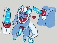 4:3 animal_genitalia anthro balls blush blush_lines cherry dairy_products dragon food fruit genitals heart_symbol holding_penis knot lemonsrgood male mythological_creature mythological_scalie mythology penis plant scalie solo tongue tongue_out whipped_cream