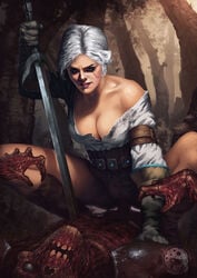 cd_projekt_red ciri cleavage cowgirl_position female male mushroompus penetration penis pussy sex the_witcher_(series) the_witcher_3:_wild_hunt vaginal_penetration white_hair zombie