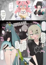 1boy 4girls 4uu_(radicalmp_head) after_sex age_difference angels_of_delusion aria_(zenless_zone_zero) aria_(zenless_zone_zero)_(human_form) big_ass big_breasts blush caught_in_the_act cecilia_(zenless_zone_zero) cleavage dialogue english_text hearts_around_body hearts_around_head nangong_yu_(zenless_zone_zero) panties putting_clothes_on shocked_expression steaming_body sunna_(zenless_zone_zero) sweaty tagme text translated twintails wise_(zenless_zone_zero) zenless_zone_zero