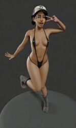 1girls 3d 3d_(artwork) 3d_model 3d_render ahe_gao ahegao ai ai_assisted ai_generated bare_thighs baseball_cap belly_button black_hair black_swimwear boots breasts brown_eyes clementine_(the_walking_dead) dark-skinned_female dark_skin edit edited edited_art female female_focus female_only footwear hat headwear hips light-skinned_female light_skin medium_breasts navel on_one_leg open_mouth peace_sign petite pose posing rizendy round_breasts scantily_clad slim slim_waist sling_bikini slingshot_bikini slingshot_swimsuit standing standing_on_one_leg the_walking_dead the_walking_dead:_a_new_frontier the_walking_dead_game thighs tongue tongue_out v