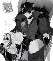 2boys gay genshin_impact male male/male male_only neuvillette_(genshin_impact) pants_down pants_pulled_down reddened_butt spanking wriothesley_(genshin_impact) yaoi