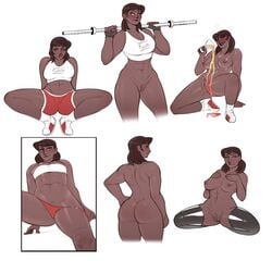 1girls dark-skinned_female dark_skin drunk female fruit_basket_(jamesab) gym helen_de_silva_(jamesab) jamesab muscles non_canon original_character panties stockings thighhighs wine