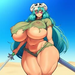 1girls 2d ai_generated alternate_breast_size aqua_hair areola areolae arm_behind_back ass big_ass big_breasts big_butt big_thighs bleach blue_sky breasts closed_mouth covered_nipples curvy desert facial_mark female female_only gigantic_breasts gigigens green_hair hair_between_eyes holding holding_sword holding_weapon huge_breasts huge_nipples huge_thighs katana large_areolae large_ass large_breasts large_butt large_thighs long_hair massive_breasts navel nelliel_tu_odelschwanck nipples puffy_nipples see-through see-through_clothes see-through_clothing sheath shirt skull solo solo_female sword thick_ass thick_butt thick_thighs thighs torn_clothes torn_shirt underboob very_long_hair weapon wide_hips yellow_eyes