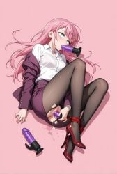 1girl 1girls ai_generated anal aqua_eyes black_pantyhose blunt_bangs bokutachi_wa_benkyou_ga_dekinai braid breasts business_suit civitai civitai_lora dildo exposed exposed_breasts exposed_pussy female female_only high_heels human_female illustrious_(stable_diffusion) illustrious_xl jacket kirisu_mafuyu medium_breasts nipples nova_anime_xl nude pantyhose pink_hair purple_jacket purple_skirt pussy red_high_heels sdxl sex_toys shirt skinny skirt sole_female solo stable_diffusion teacher vaginal vgt13 white_shirt